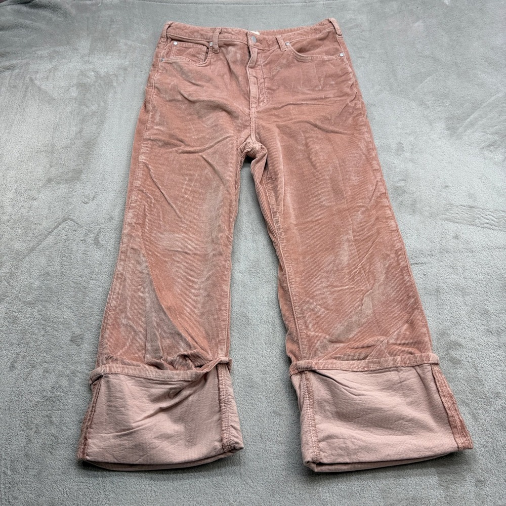 Pilcro Corduroy Pants Women 32 Pink Wide Leg Hi Rise Five Pocket Cuffed Trousers